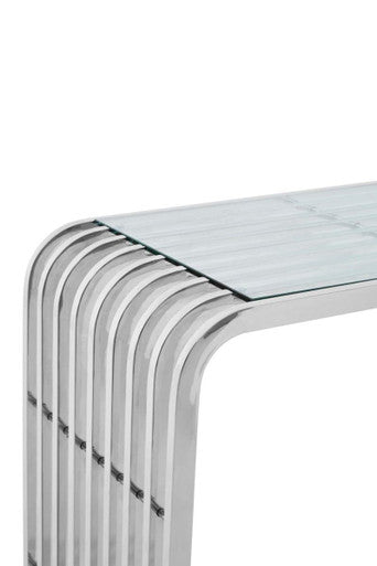 Silver Console Table with Clear Tempered Glass | Vogue