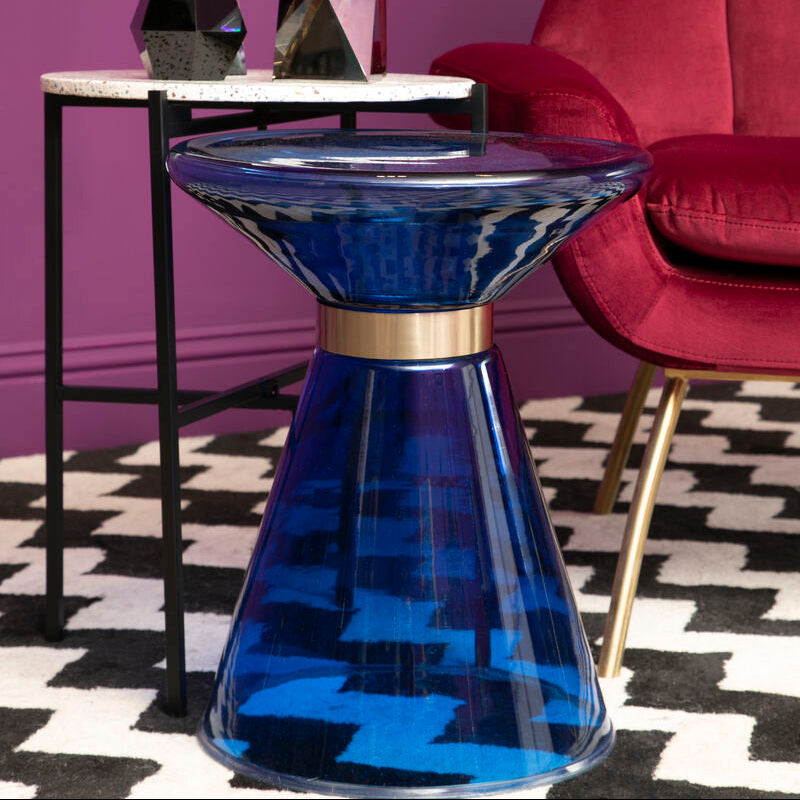 Blue Glass Side Table with Gold Steel Ring | Martini