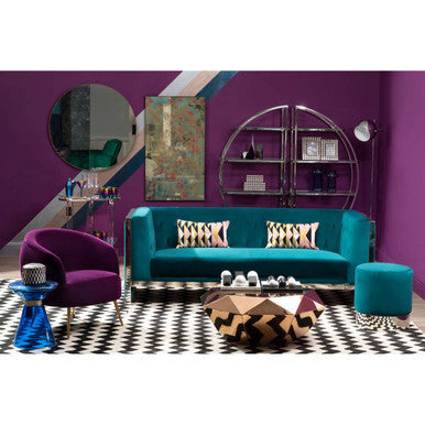 Blue Glass Side Table with Gold Steel Ring | Martini