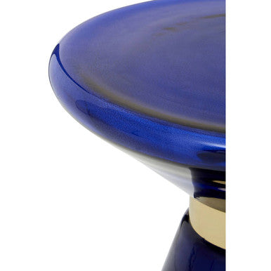 Blue Glass Side Table with Gold Steel Ring | Martini