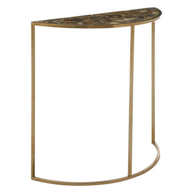 Black Agate Top Half Moon Console Table in Gold Coloured Steel Frame | Vita