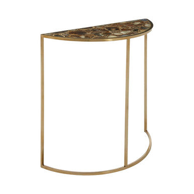 Black Agate Top Half Moon Console Table in Gold Coloured Steel Frame | Vita
