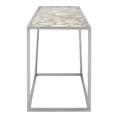 Semi-Precious White Agate Top Console Table in Polished Stainless Steel, Vita