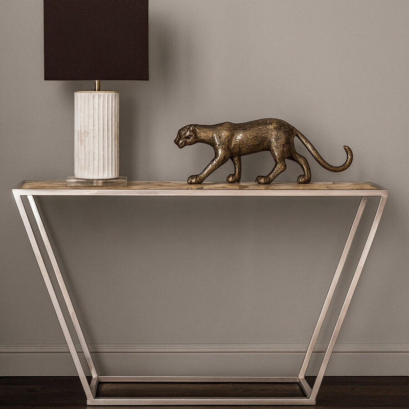 Semi-Precious White Agate Top Console Table in Polished Stainless Steel, Vita