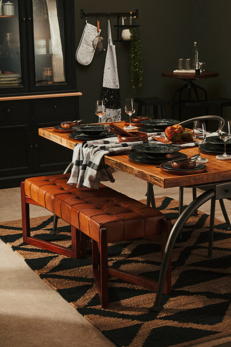 Natural Elm Wood Top Dining Table with Metal Frame | New Foundry