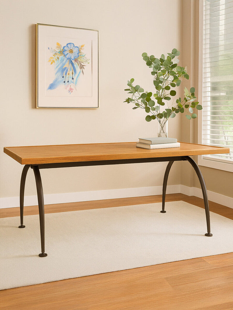 Natural Elm Wood Top Dining Table with Metal Frame | New Foundry