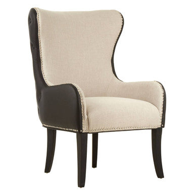 Natural Fabric Armchair with Black Leather Effect Back | Doucet
