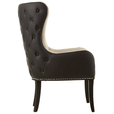 Natural Fabric Armchair with Black Leather Effect Back | Doucet