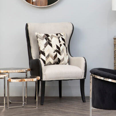 Natural Fabric Armchair with Black Leather Effect Back | Doucet
