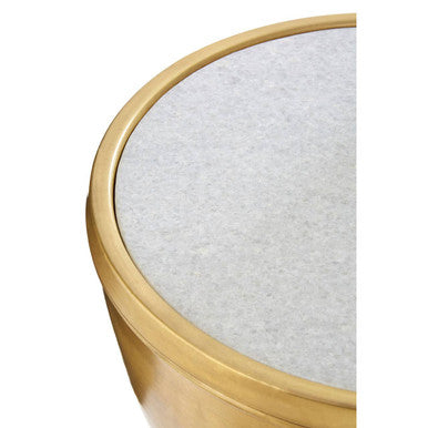 Gold Metallic Finish Side Table with Natural White Marble Top and Tapered Legs | Crest