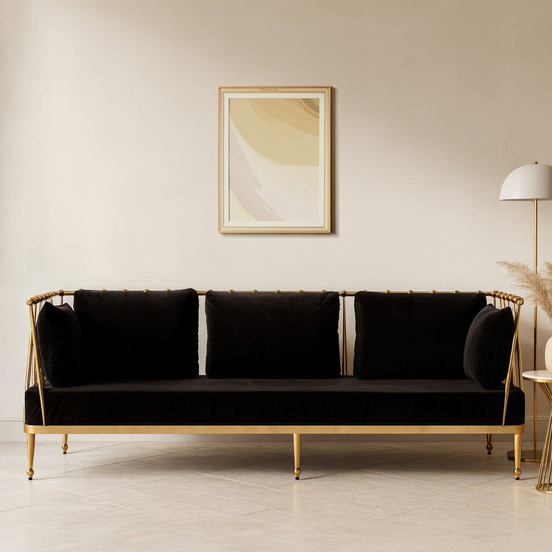 3 Seater Gold Finish Tapered Arms Sofa | Novo