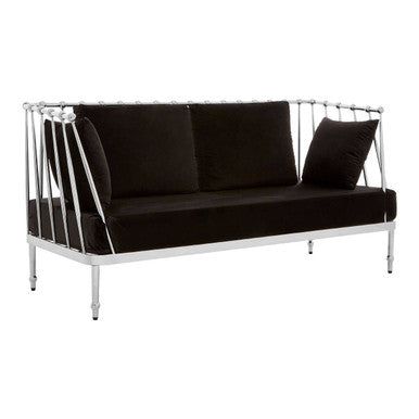 2 Seater Silver Finish Tapered Arms Sofa | Novo