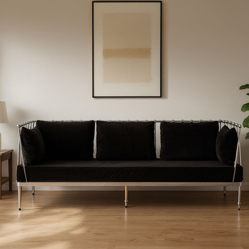 3 Seater Silver Finish Tapered Arms Sofa | Novo