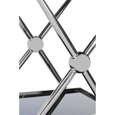 2 Tier Silver and Black Trolley with Glass Top in Cross Design | Novo