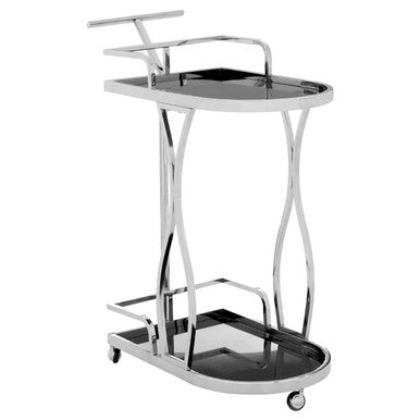 Black Glass and Silver Frame 2 Tier Trolley | Novo
