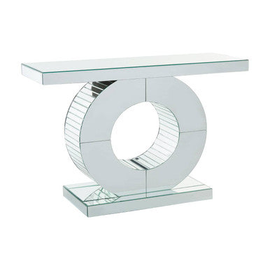 Mirrored Console Table with Round Mirrored Base and Decorative Ridges | Gianara