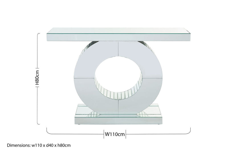 Mirrored Console Table with Round Mirrored Base and Decorative Ridges | Gianara