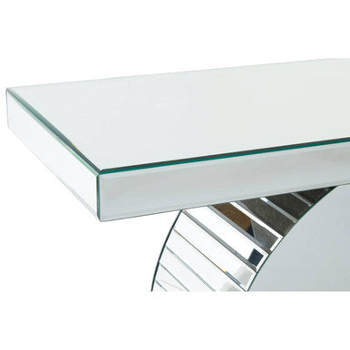 Mirrored Console Table with Round Mirrored Base and Decorative Ridges | Gianara