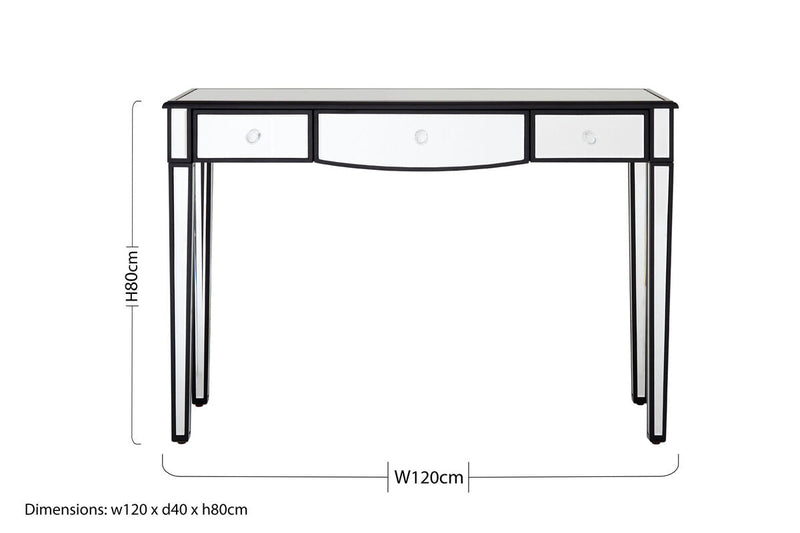 Mirrored White Wooden 3-Drawer Console Table with Black Trim Frame | Graciela