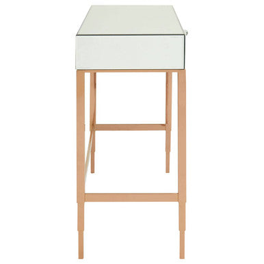 Rose Gold Console Table with Mirrored Glass Top and Drawer | Goldie