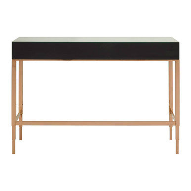Rose Gold Console Table with Mirrored Glass Top and Drawer | Goldie