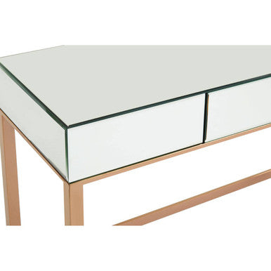 Rose Gold Console Table with Mirrored Glass Top and Drawer | Goldie