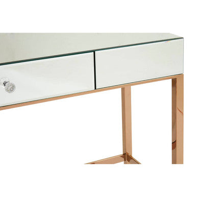 Rose Gold Console Table with Mirrored Glass Top and Drawer | Goldie