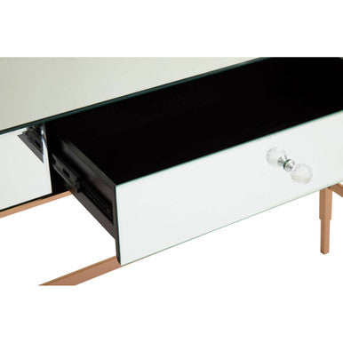 Rose Gold Console Table with Mirrored Glass Top and Drawer | Goldie