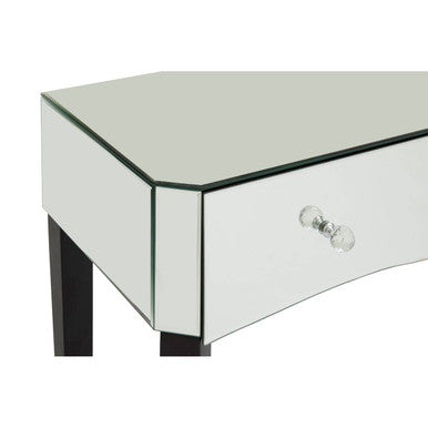 Mirrored Console Table with Black Finish Wooden Legs and Crystal Drawer Knobs | Gabriella