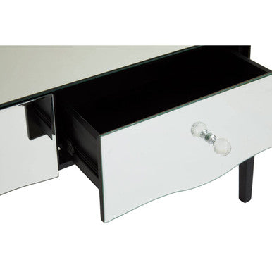 Mirrored Console Table with Black Finish Wooden Legs and Crystal Drawer Knobs | Gabriella