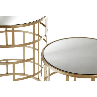 Set of 2 Gold Champagne Finish Art Deco Metal Base Side Tables with Mirrored Glass Tops | Avantis