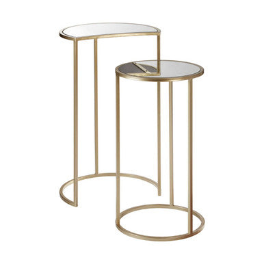 Set of 2 Art Deco Gold Champagne Finish Base Nesting Side Tables with Mirrored Glass Tops | Avantis