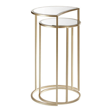 Set of 2 Art Deco Gold Champagne Finish Base Nesting Side Tables with Mirrored Glass Tops | Avantis