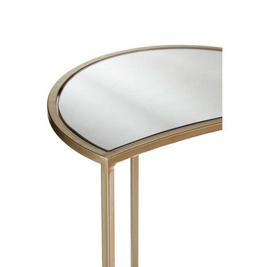 Set of 2 Art Deco Gold Champagne Finish Base Nesting Side Tables with Mirrored Glass Tops | Avantis