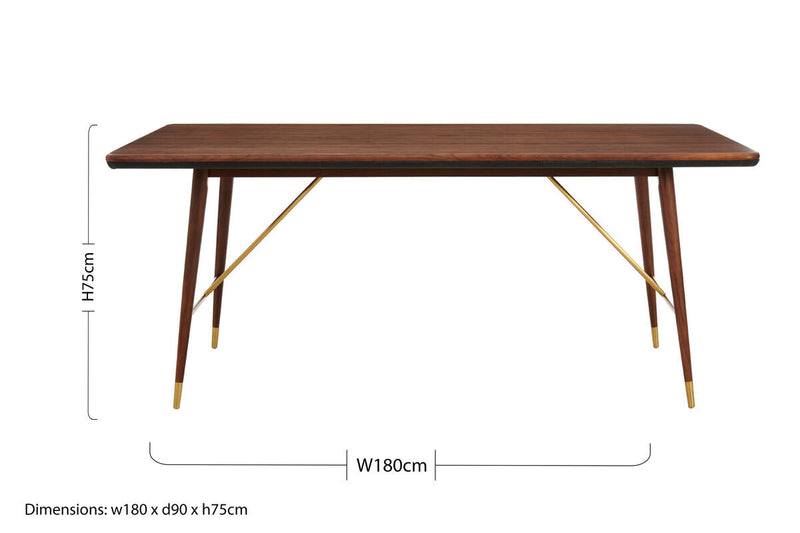Brown Walnut Wood Dining Table with Brass Accents | Kenso