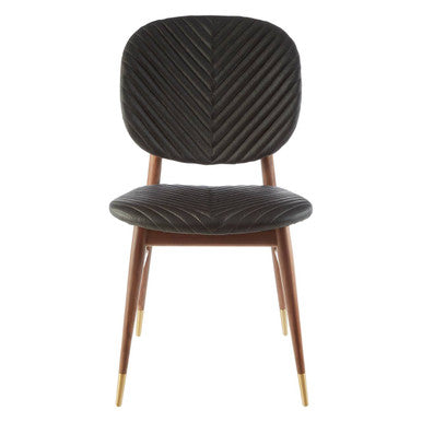 Black Leather and Walnut Wood Dining Chair | Kenso