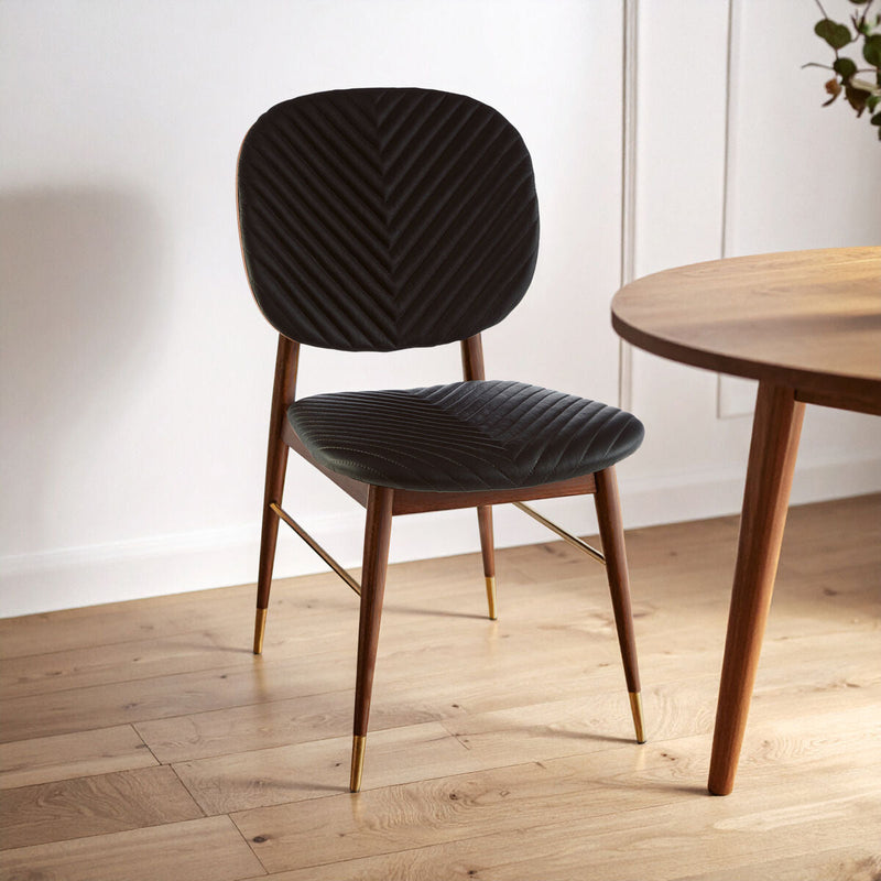 Black Leather and Walnut Wood Dining Chair | Kenso