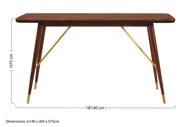 Walnut Wood Console Table with Leather Trim | Kenso