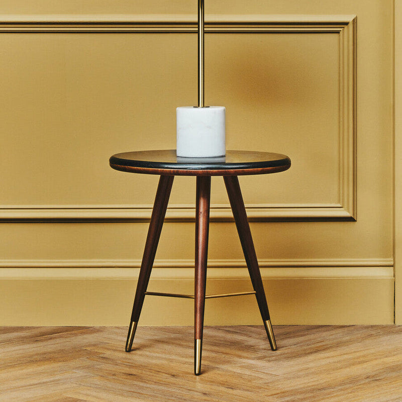Marble Round End Table with Walnut Wood Frame in Natural Finish | Kenso