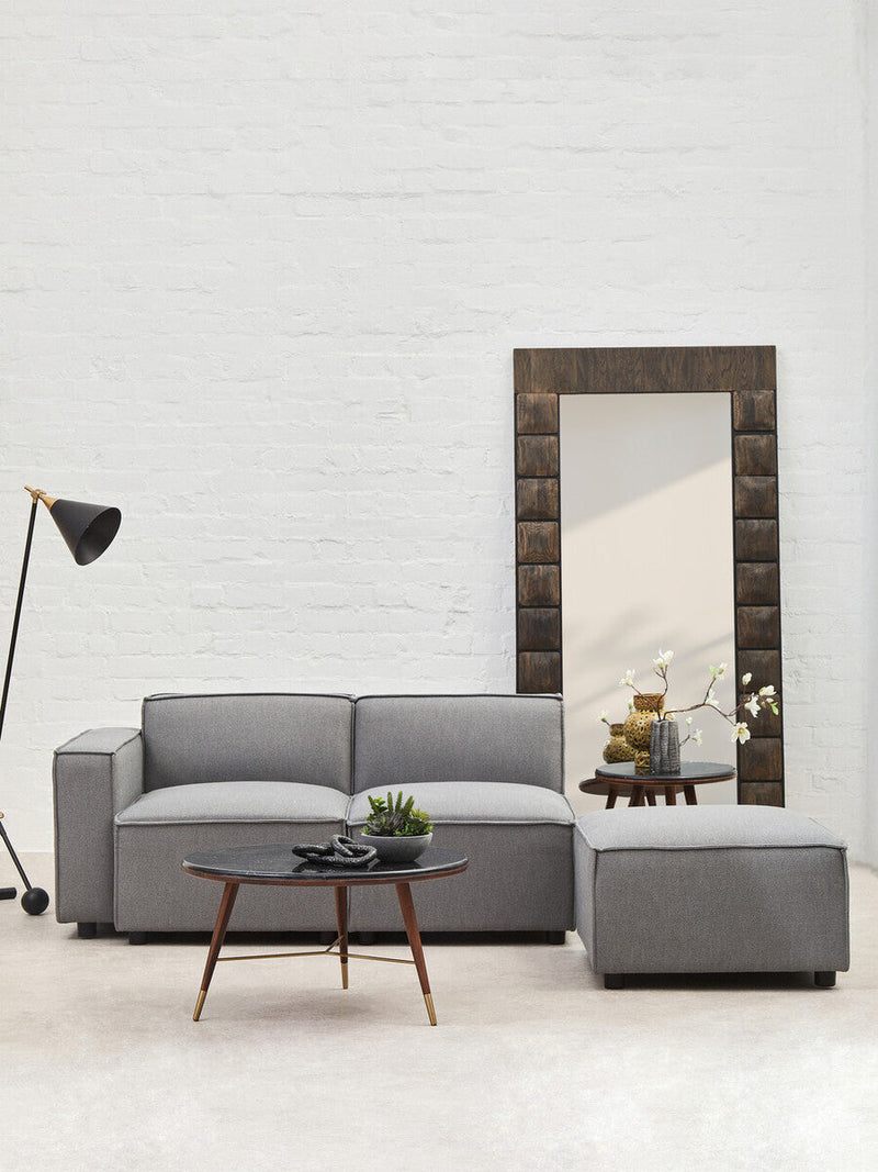 Marble Round End Table with Walnut Wood Frame in Natural Finish | Kenso