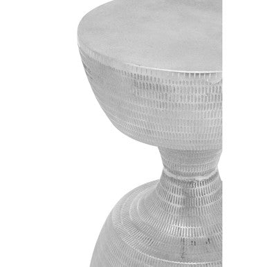 Silver Small Hourglass Aluminium Side Table with Engraved Detail | Matin