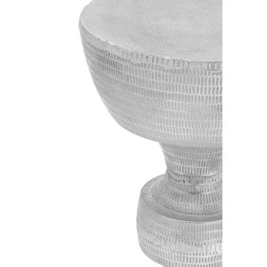 Silver Large Hourglass Aluminium Side Table with Engraved Detail | Matin
