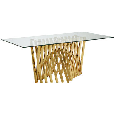 Clear Tempered Glass Top Dining Table with Reflective Gold Frame | Arezzo
