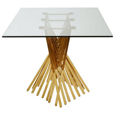 Clear Tempered Glass Top Dining Table with Reflective Gold Frame | Arezzo
