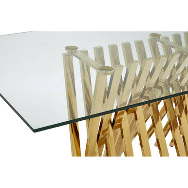 Clear Tempered Glass Top Dining Table with Reflective Gold Frame | Arezzo