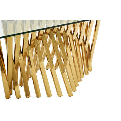 Clear Tempered Glass Top Dining Table with Reflective Gold Frame | Arezzo