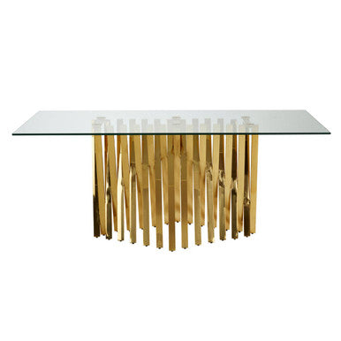 Clear Tempered Glass Top Dining Table with Reflective Gold Frame | Arezzo