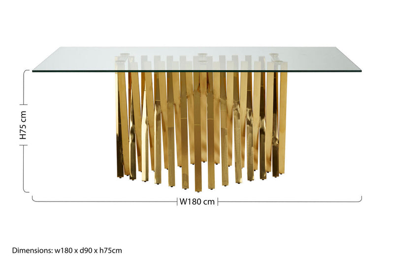 Clear Tempered Glass Top Dining Table with Reflective Gold Frame | Arezzo