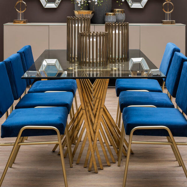 Clear Tempered Glass Top Dining Table with Reflective Gold Frame | Arezzo