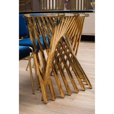 Clear Tempered Glass Top Dining Table with Reflective Gold Frame | Arezzo